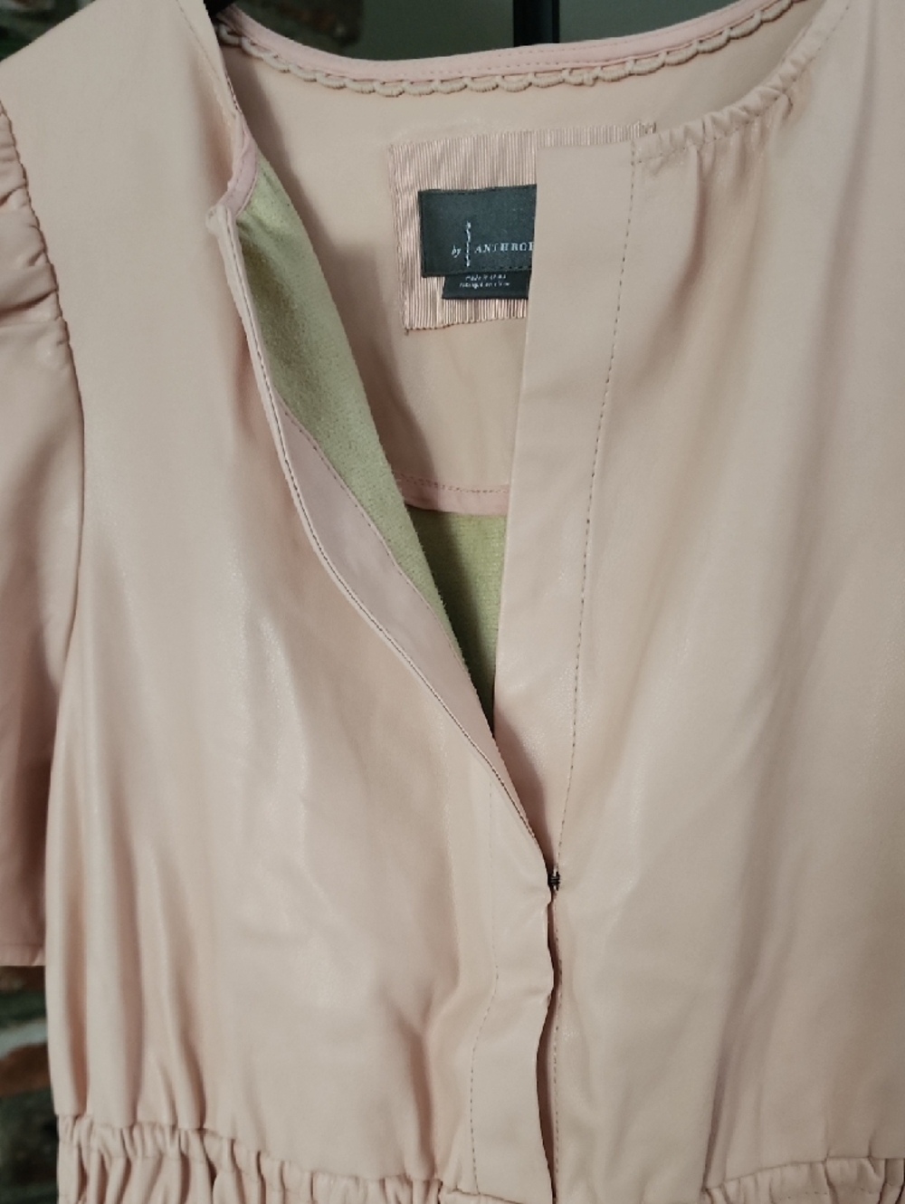 Anthropologie Somerset Vegan Leather Mini Dress Pink Rose Smocked Waist NWT - Picture 4 of 16